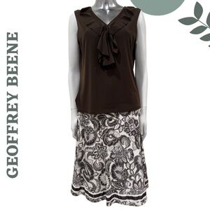 Geoffrey Beene A-Line Skirt Size 10 Floral Print Cotton Classic Neutral Tones